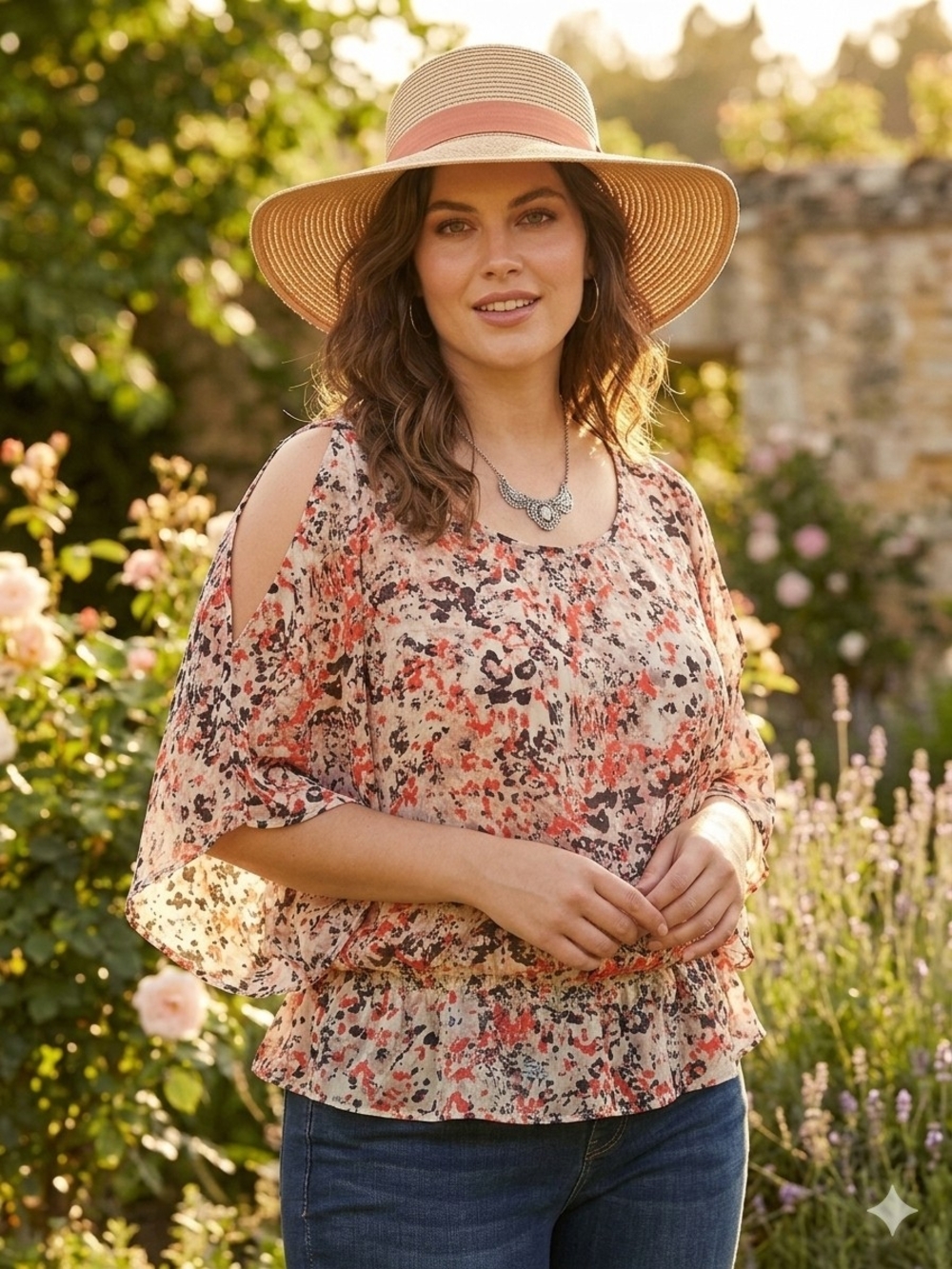 Relativity Pink Floral Cold-Shoulder Blouse